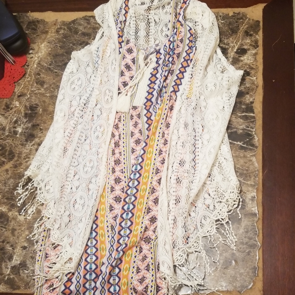 Two pieces, dress and white overcoat